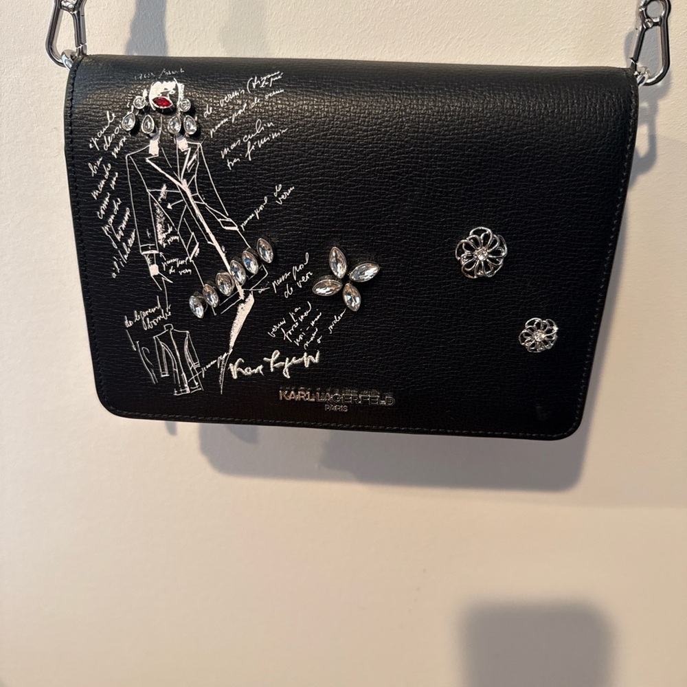 Karl Lagerfeld Black Crossbody Bag with Silver Accents